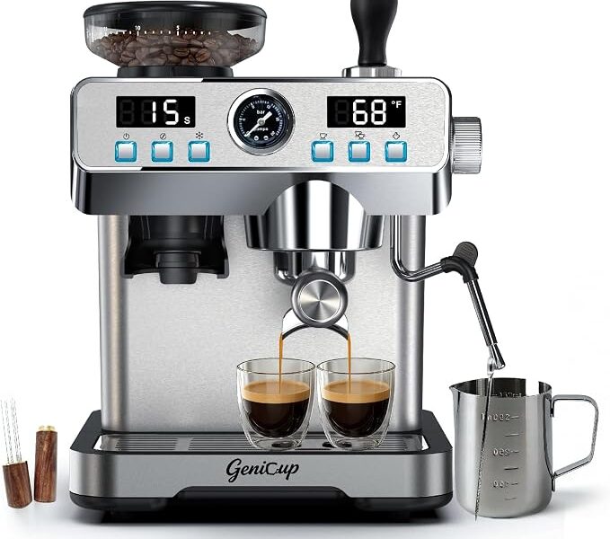 Máquina de café expresso com moedor de 20 bares, máquinas de café expresso profissionais para casa, personalizável, 90 °C a 95 °C, máquina de café expresso com tanque de água de 20 ml