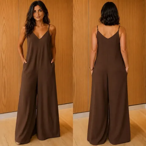 Macacão Feminino Longo Pantalona Com Bolsos