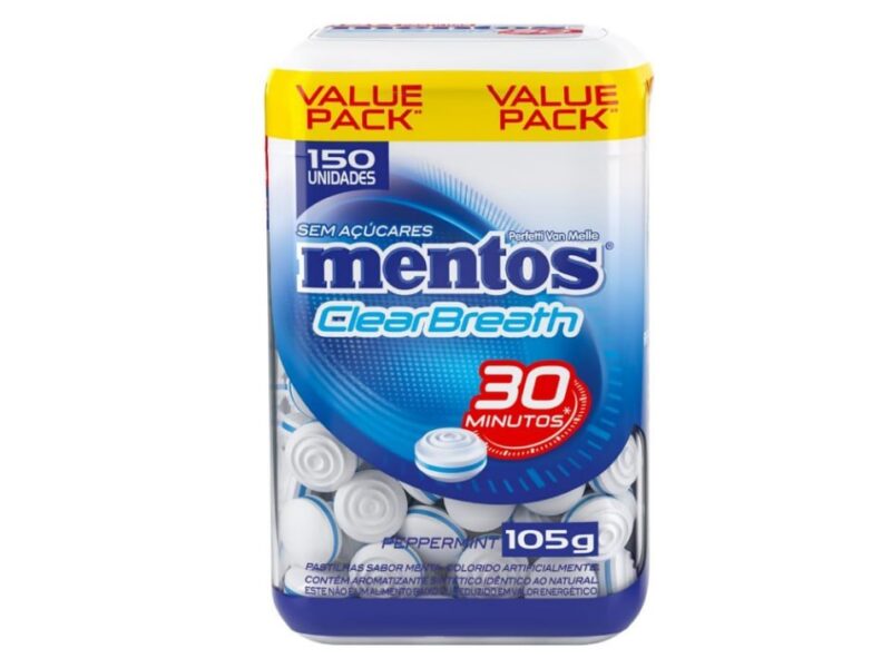 Mentos Clear Breath Peppermint Pastilhas Sem Açúcar Sabor Menta – 105g | 150 Unidades