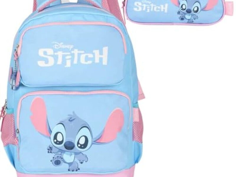 Mochila Infantil Stitch com Estojo Triplo Azul