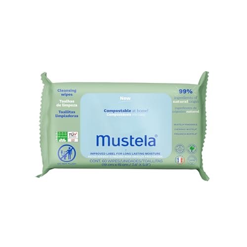 Mustela Toalhas Compostáveis Com Perfume 60 Unidades – Lenços Umedecidos Perfumados E Suaves Para Higiene Do Rosto Ao Bumbum – Com 99% De Ingredientes Naturais – Bebê E Criança