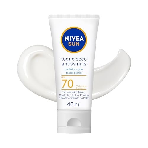 NIVEA SUN Protetor Solar Facial Toque Seco Antissinais FPS 70 40ml – Com muito alta proteção contra raios UVA/UVB, controla o brilho e previne o envelhecimento precoce