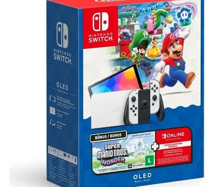 Nintendo Switch Oled Bundle Mario Bros. Wonder + Nso 3 Meses