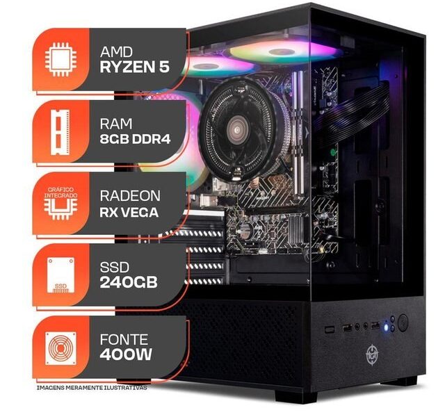 PC Gamer Forge, AMD Ryzen 5 3400G, 8GB DDR4, SSD 240GB, 400W 80 Plus