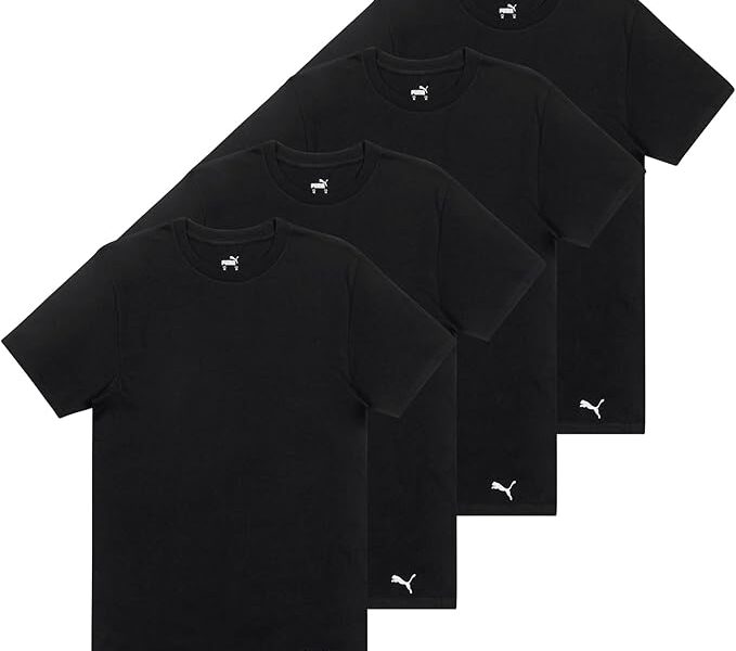 PUMA Pacote com 4 camisetas masculinas de algodão com gola redonda e manga curta