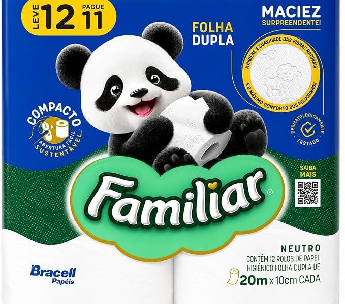 Papel Higiênico Familiar 12 Rolos Folha Dupla Alta Maciez e Rendimento