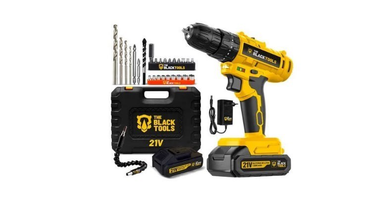 Parafusadeira Furadeira De Impacto A Bateria 21V 3/8” Bivolt 1400 Rpm Com Acessórios E Maleta TB-21PZW The Black Tools