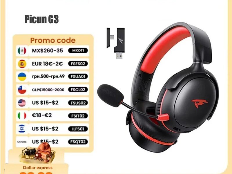 Picun g3 gaming fone de ouvido sem fio com microfone over-ear fones de ouvido bluetooth 5.4 40mm driver 2.4g/sem fio/cabo fones de ouvido usb 65h – AliExpress