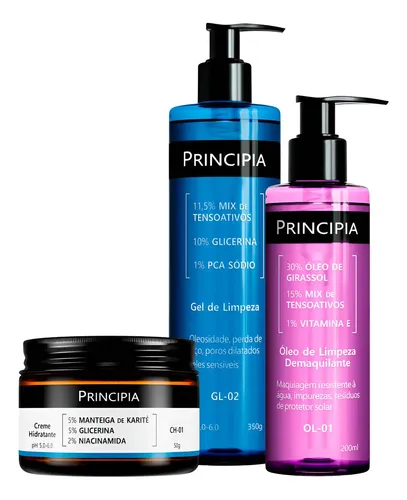 Principia Kit Limpeza E Hidratação Ch-01 + Ol-01 + Gl-02 Todo Tipo De Pele Dia/noite na Meli por R$ 68,86
