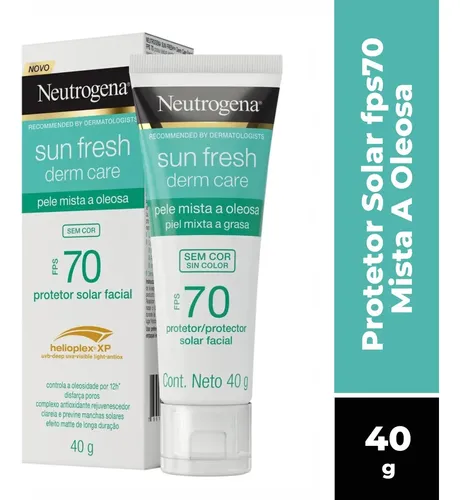 Protetor Solar Facial Para Pele Oleosa Neutrogena Sun Fresh Derm Care sem cor FPS 70, 40g