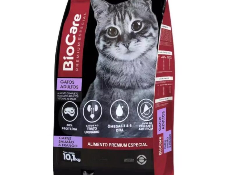 Ração Gatos Adultos Biocare Selection Salmão, Carne e Frango 10,1kg