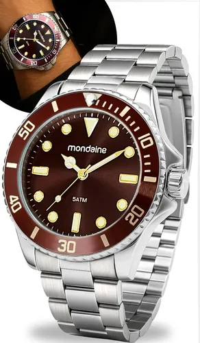 Relógio De Pulso Mondaine 32549g0mvne1 Com Corria De Aço Inoxidável Cor Prateado – Fondo Marrom