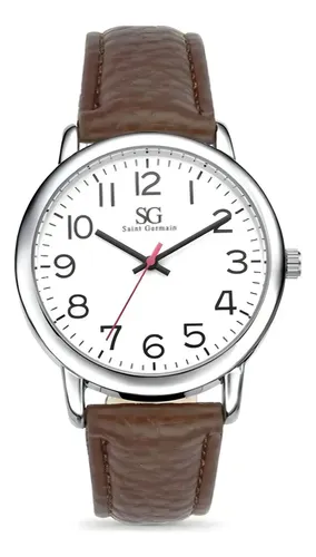 Relógio Masculino Chrowl Prateado Saint Germain Correia De Couro Sintético Marrom Caixa Prateada Fundo Branco 40mm Elegante Clássico