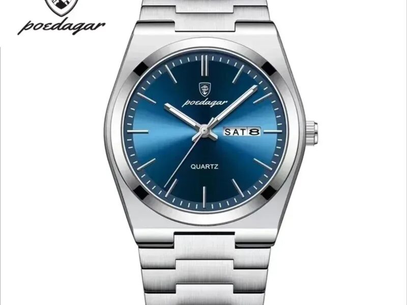 Relógio Poedagar Classic 930 Masculino de Quartzo com Calendário e Fundo Azul
