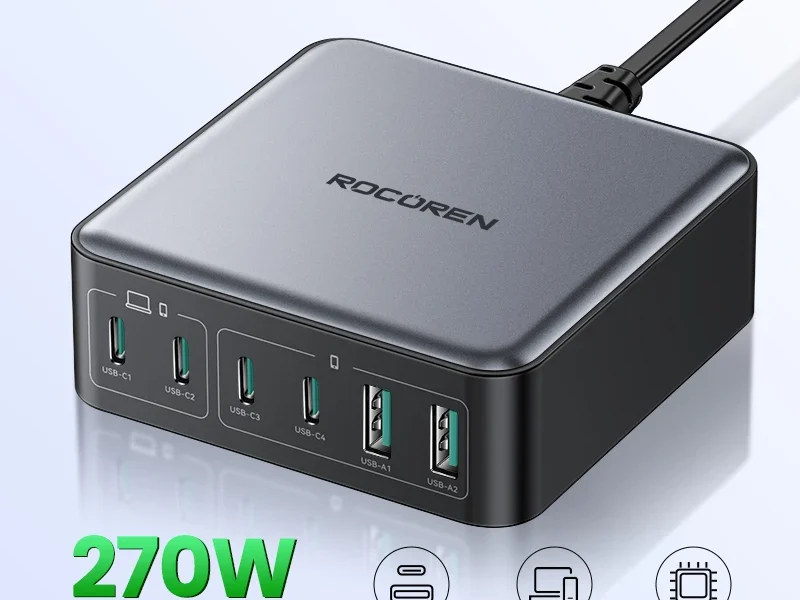 Rocoren 200W GaN Carregador PD Carregamento Rápido USB Tipo C Carregador 270W 6 em 1 Estação de Energia USBC Para iPhone 16 15 Pro Max Xiaomi 14 – AliExpress 202192403