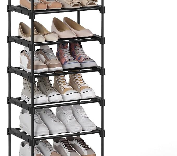 SONGMICS com 10 Níveis, Armário Aberto Alto, Estante para Sapatos, Armazenamento de Sapatos em Metal, Econômica em Espaço, 30 x 45 x 174 cm, Preto BRLSA25BK