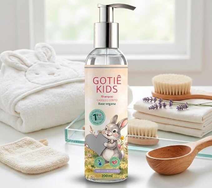 Shampoo Cabelo e Corpo Gotiê Kids, Base Vegana, com Válvula Pump, 200ml
