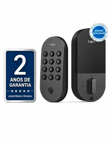 TP-Link Tapo DL100 Fechadura Digital Inteligente Wi-Fi com Até 200 Senhas, Acesso Remoto pelo Aplicativo, Travamento Automático, 2 Chaves de Reserva, Bateria de Até 7 Meses e IP54