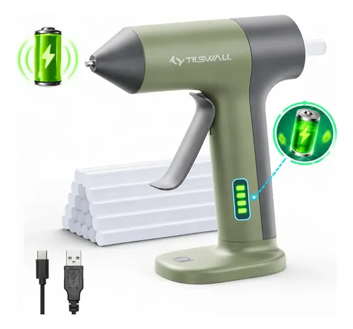 Tilswall Pistola de cola quente sem fio bateria 2000mAh, pré-aquecimento rápido 30s, desligamento automático 5min, bico anti-gotejamento. Acompanha 20 bastões de cola para artesanatos e reparos