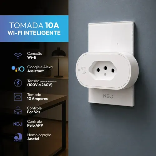 Tomada Inteligente Wi-fi 2.4 GHz 10A 110v/220v Bivolt Branco Cod: 291990608 Neo Avant