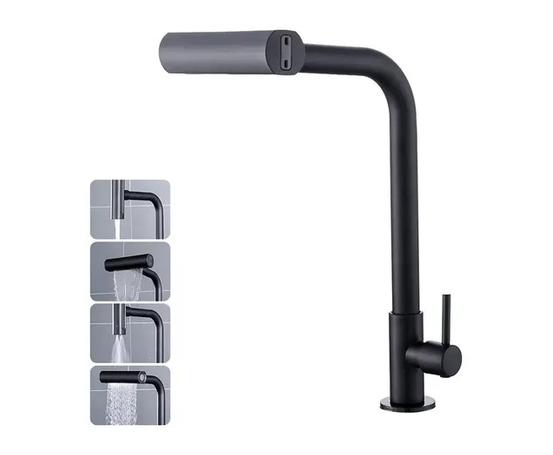 Torneira Cozinha Bancada Inox 304 Água Fria Bica Alta Gourmet 4 Modos De Água Estilo Cascata Torneira Pia Cozinha Moderna Flexível Cor Preto Premium Para Cuba Gourmet