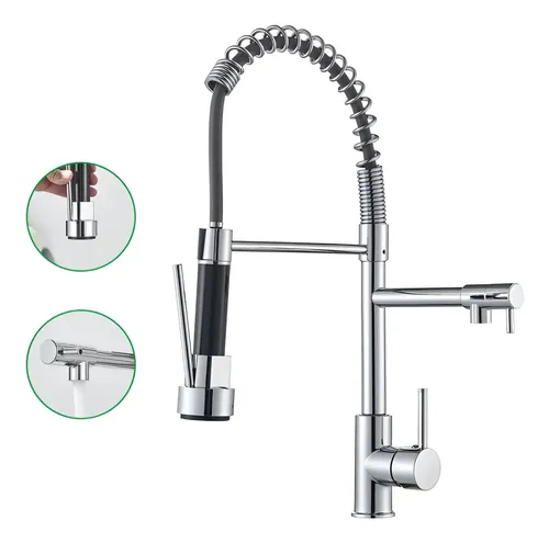 Torneira Gourmet Cozinha 50cm Metal Spray Duo Monocomando Acabamento Cromo Polido Espelhado Cor Cromado Winda