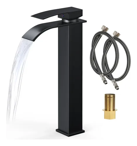 Torneira para Banheiro Monocomando Winda em Aço Inoxidável Fosco Preto com Bica Cascata