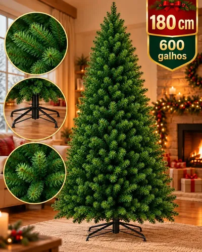 Árvore De Natal Pinheiro Luxo Artificial 180cm 600 Galhos Verde Pinheiro Base De Ferro Decorativa Realista Carinho Na Barriga